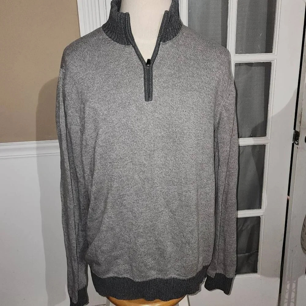 Eddie Bauer Mens‎ Gray 1/4 Zip Pullover Sweater Tall Large